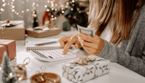 Woman calculating holiday deductions