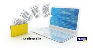 Files flowing into a laptop - IRS Direct File - Franek Tax Services