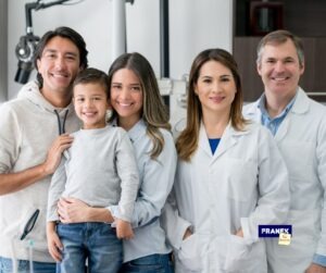 Paid Family Medical Leave - Dr's standing beside mom, dad and child.