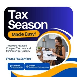 Tax Season is here. Woman working on taxes. Franek Tax Services